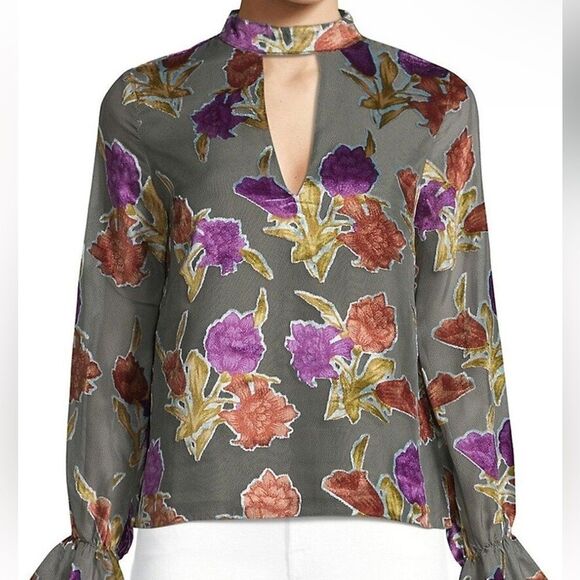 EUC Saylor Velvet Floral Blouse (size Large) - Picture 1 of 9